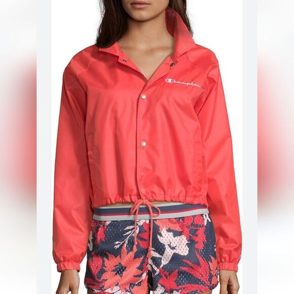 Champion Women's Heritage Coaches Jacket Script Logo Color Groovy Papaya Size M - Picture 13 of 13